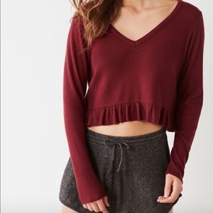 Urban Outfitters Long Sleeve Crop Top with Ruffle